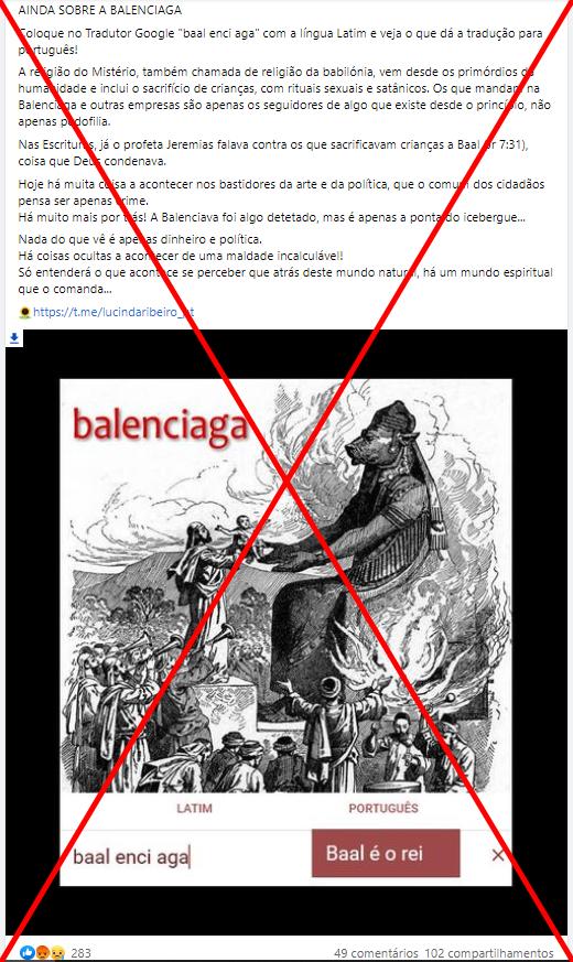 Balenciaga nao tem significado satanico em latim como afirmam publicacoes nas redes Checamos